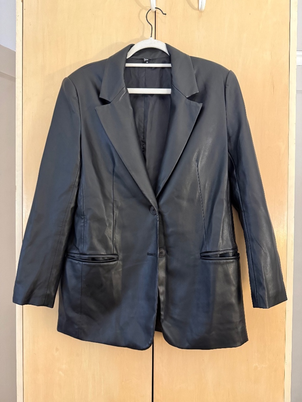 Black Faux Leather Tailored Blazer Jacket